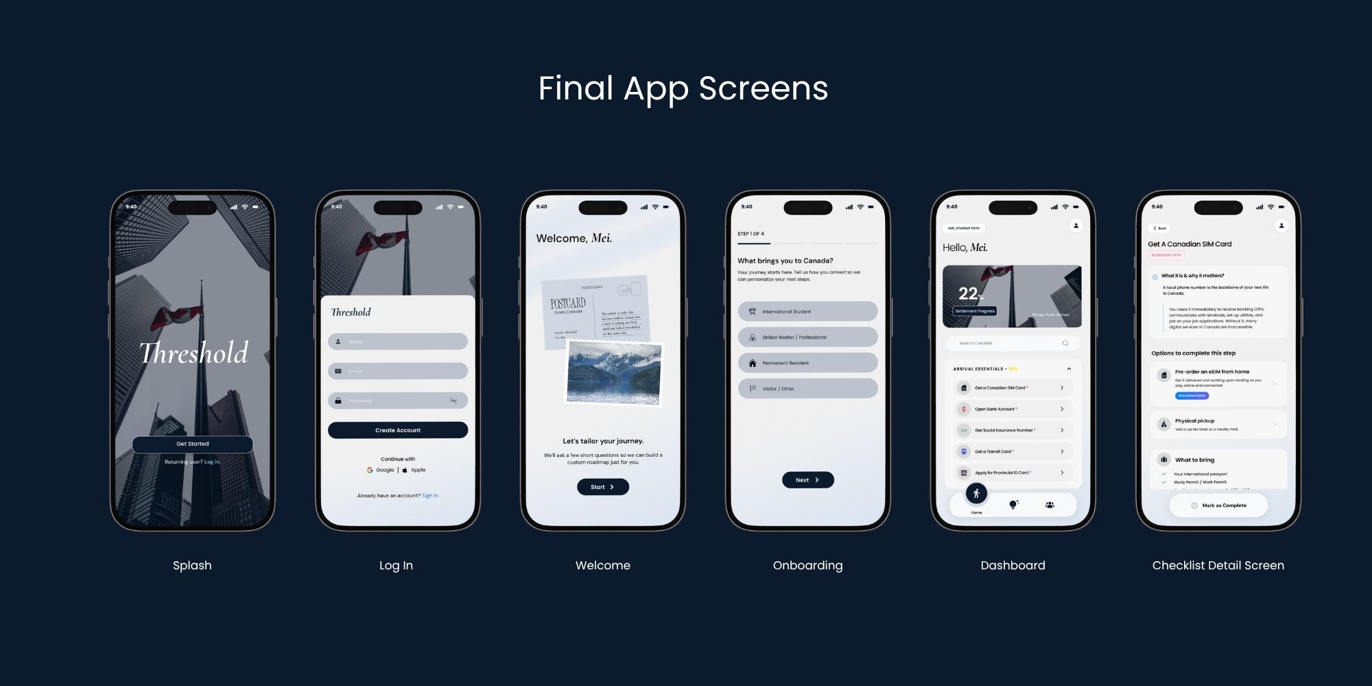 Collection of Threshold mobile app screens